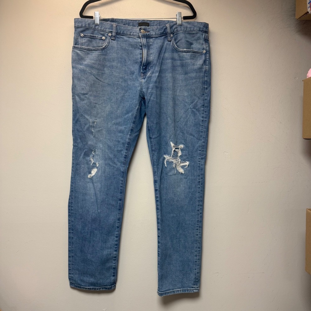 Uniqlo Jeans Mens 40 Blue Good Distressed Straight Leg Stretch‎ Denim 447650